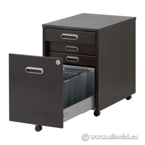IKEA Galant Espresso 4 Drawer Rolling Pedestal, Locking Allsold.ca